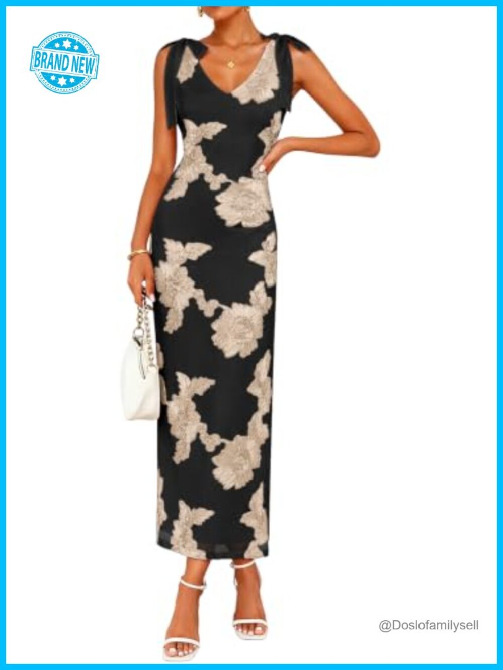 Womens Floral Embroidered Maxi Dress Sleeveless V-Neck Backless Bodycon